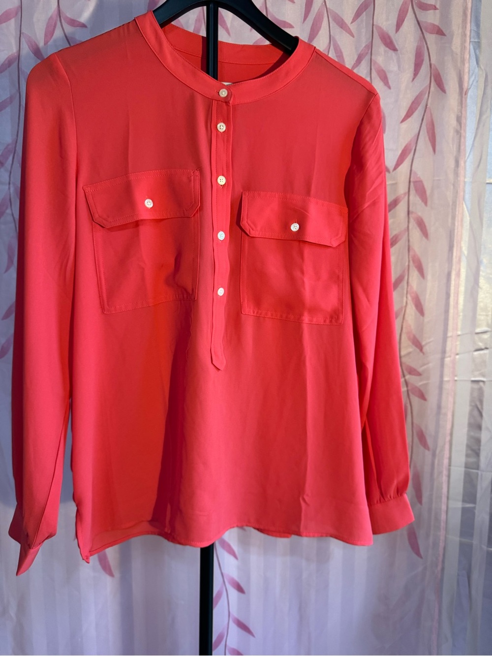 LOFT Coral  Long-Sleeve Button Henley Blouse
